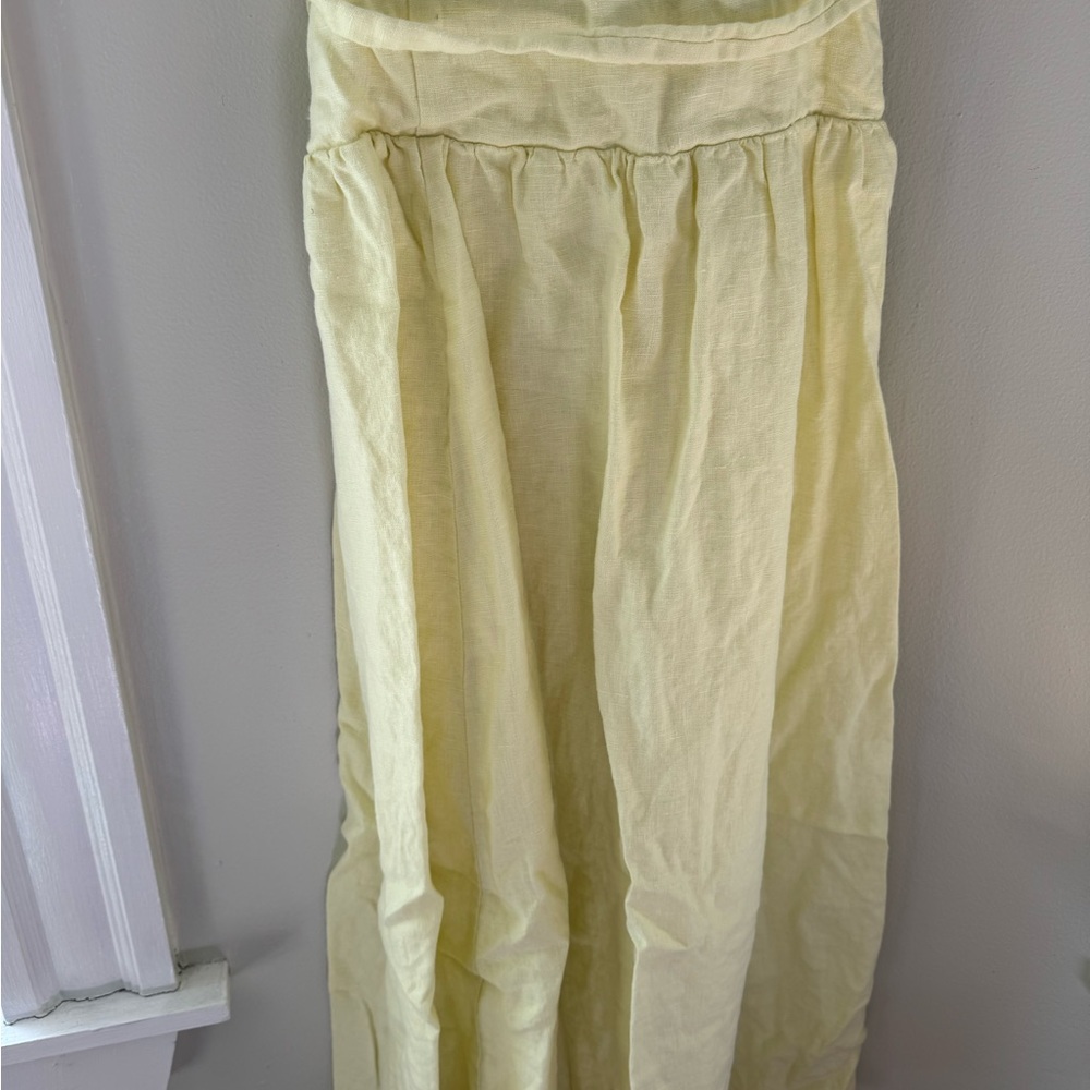 Abercrombie & Fitch premium linen drop waist yellow midi dress small - Picture 4 of 6